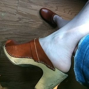 Swedish Hasbeen Wooden Leather Clogs